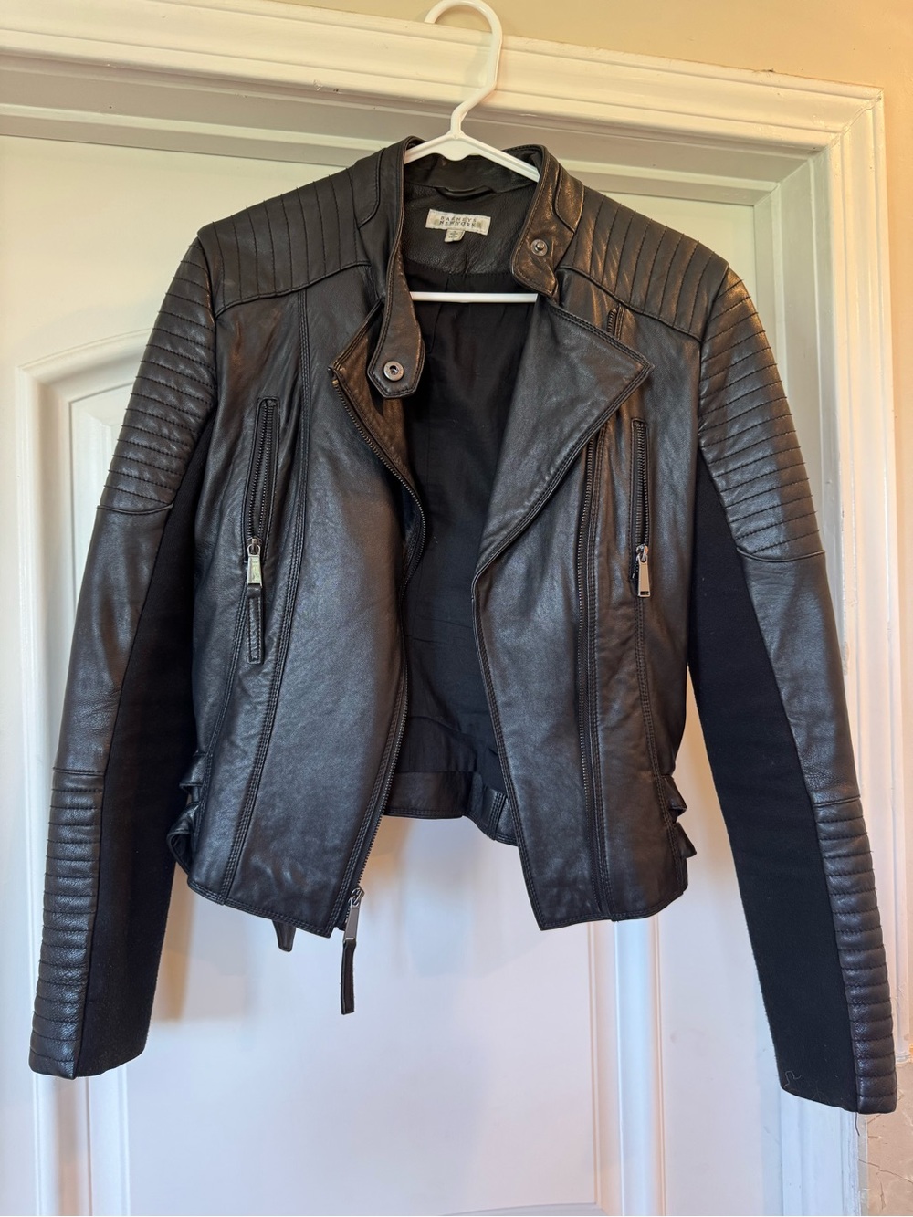 Barneys New York Black Quilted Leather Moto Jacket